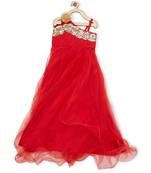 Red Embroidered Net Kids Gowns