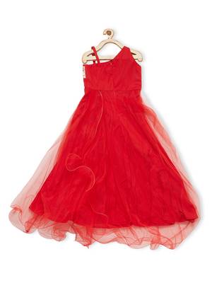 Red Embroidered Net Kids Gowns 2