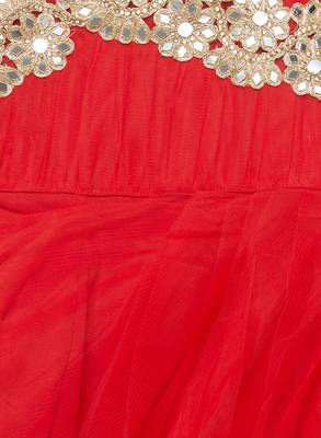 Red Embroidered Net Kids Gowns 3