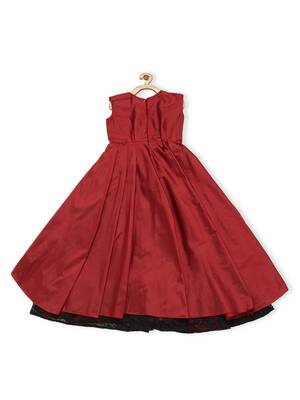 Maroon Embroidered Taffeta Kids Gowns 2