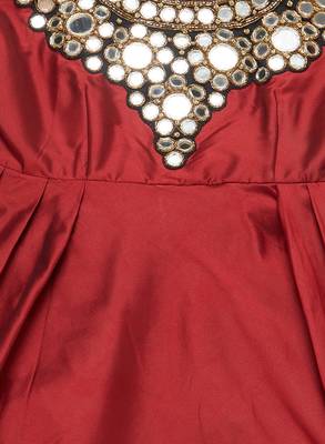 Maroon Embroidered Taffeta Kids Gowns 3