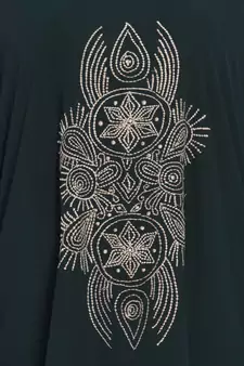 Bottle Green Crepe Embroidered Irani Kaftan Abaya With Hijab