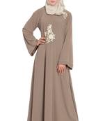Beige Color Embroidered Crepe Solid Abaya With Hijab