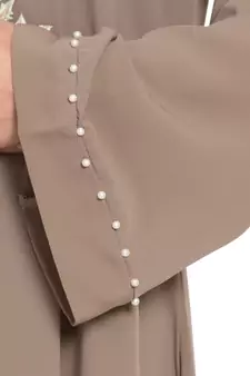 Beige Color Embroidered Crepe Solid Abaya With Hijab