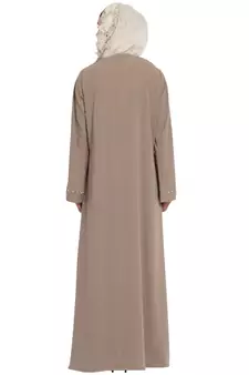 Beige Color Embroidered Crepe Solid Abaya With Hijab