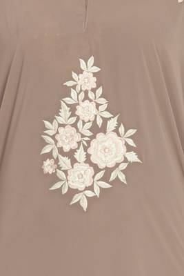 Beige Color Embroidered Crepe Solid Abaya With Hijab 5