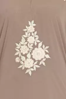 Beige Color Embroidered Crepe Solid Abaya With Hijab