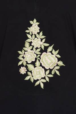 Black A-Line Embroidered Crepe Solid Abaya With Hijab 4