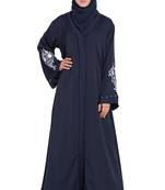 Blue Front Open Nida Solid Abaya With Hijab