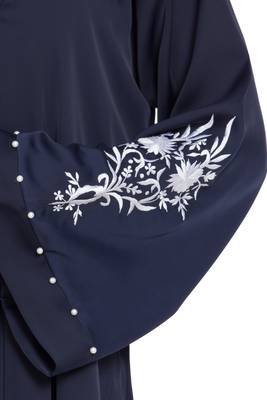 Blue Front Open Nida Solid Abaya With Hijab 3
