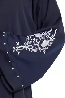 Blue Front Open Nida Solid Abaya With Hijab