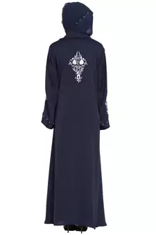 Blue Front Open Nida Solid Abaya With Hijab
