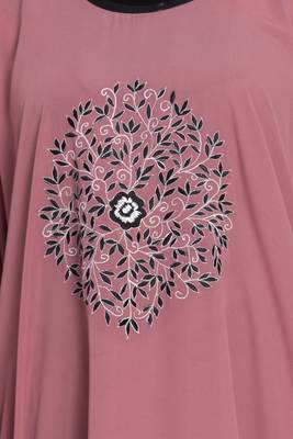Pink Embroidered Designer Crepe Solid Kaftan Abaya With Hijab 4
