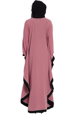 Pink Embroidered Designer Crepe Solid Kaftan Abaya With Hijab 5