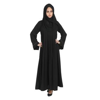 Black A-Line Crepe Solid Abaya With Hijab 1