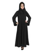 Black A-Line Crepe Solid Abaya With Hijab