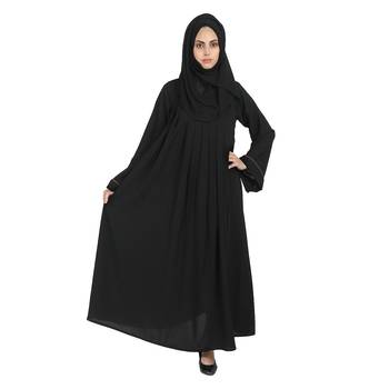Black A-Line Crepe Solid Abaya With Hijab 2