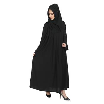 Black A-Line Crepe Solid Abaya With Hijab 3