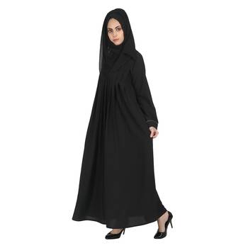 Black A-Line Crepe Solid Abaya With Hijab 4