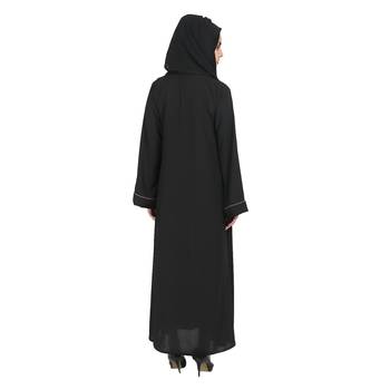 Black A-Line Crepe Solid Abaya With Hijab 5