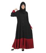Front Open Dual Color Black And Maroon Crepe Solid Abaya With Hijab