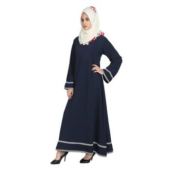 Navy Blue Crepe Full Umbrella Abaya With Hijab 2