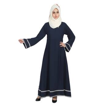 Navy Blue Crepe Full Umbrella Abaya With Hijab 3