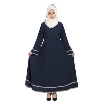 Navy Blue Crepe Full Umbrella Abaya With Hijab 4