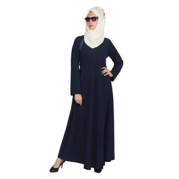 Navy Blue Crepe Full Umbrella Abaya With Hijab 1