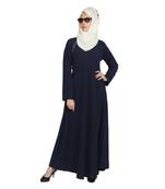 Navy Blue Crepe Full Umbrella Abaya With Hijab
