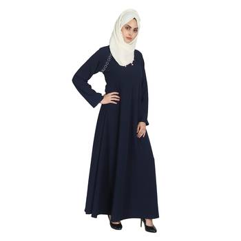 Navy Blue Crepe Full Umbrella Abaya With Hijab 4