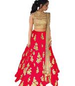 Red Embroidered Taffeta silk semi stitched lehenga