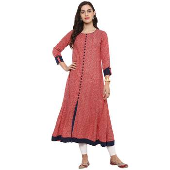 RED Women's Rayon Printed Anarkali Kurta 1