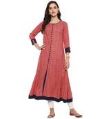 RED Women's Rayon Printed Anarkali Kurta