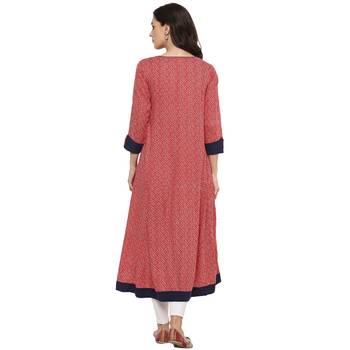 RED Women's Rayon Printed Anarkali Kurta 3