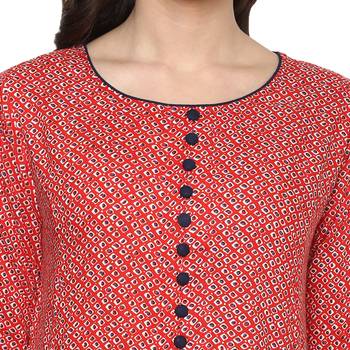 RED Women's Rayon Printed Anarkali Kurta 4