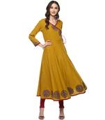 MUSTARD Women's Cotton Slub Angrakha Style Anarkali Kurta