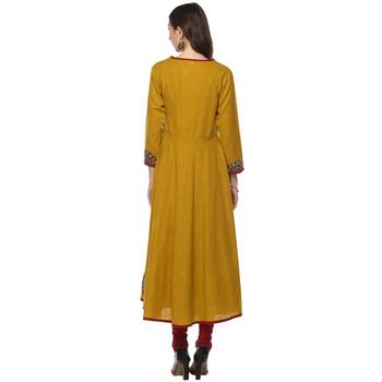 MUSTARD Women's Cotton Slub Angrakha Style Anarkali Kurta 3