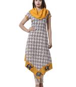 GREY Women's Cotton Patched Asymmetric Kurta