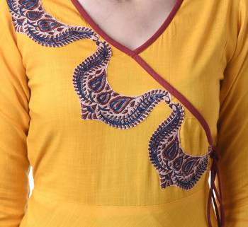 YELLOW Women's Rayon Anarkali Patch Work Kurta 4