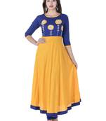YELLOW Women's Rayon Patch Work Anarkali Kurta