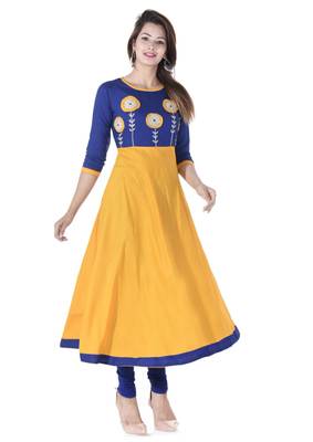 YELLOW Women's Rayon Patch Work Anarkali Kurta 2