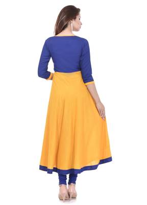YELLOW Women's Rayon Patch Work Anarkali Kurta 3