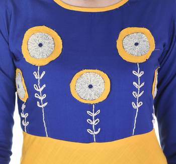 YELLOW Women's Rayon Patch Work Anarkali Kurta 4
