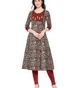 MEHROON Women's Cotton Kalamkari Print Anarkali Kurta
