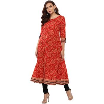 RED Women's Cotton Bandhej Print Anarkali Kurta 1
