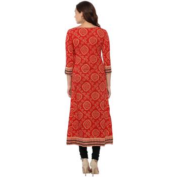 RED Women's Cotton Bandhej Print Anarkali Kurta 3