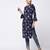 Blue Women's Cotton Floral Print Straight Kurta