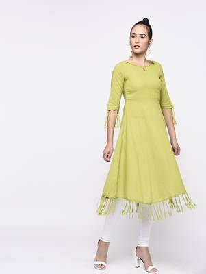 Green Women's Cotton Slub Printed A-Line Kurta 1