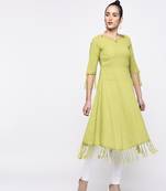 Green Women's Cotton Slub Printed A-Line Kurta